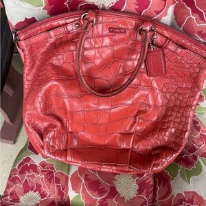 Coach Red Croc-Embossed Leather Bag